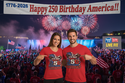 Happy 250th Birthday America T-Shirt | 1776-2026 Patriotic Eagle Flag & Fireworks Tee