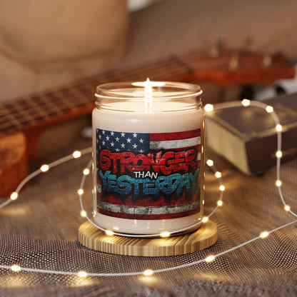 Stronger Than Yesterday! Red White Blue Patriotic Design Scented Soy Candle