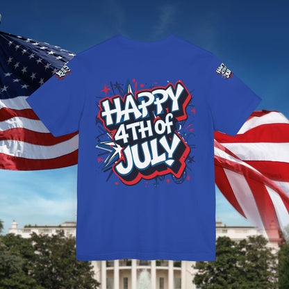 Happy 4th Of July Unisex Jersey Short Sleeve Tee, Independence Day T-Shirt, Patriotic Shirt, Red White Blue Tee, USA Celebration Top