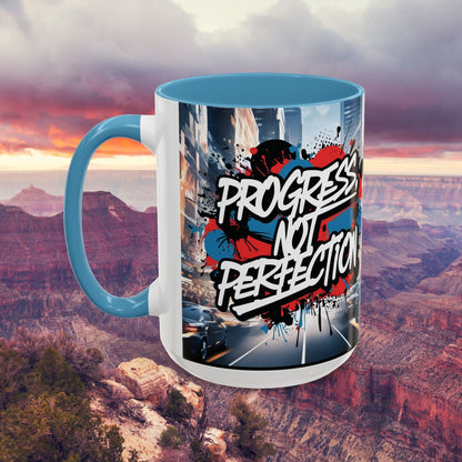 Progress Not Perfection! Graffiti Style Mug - Vibrant Design - 11oz/15oz - 8 Colors