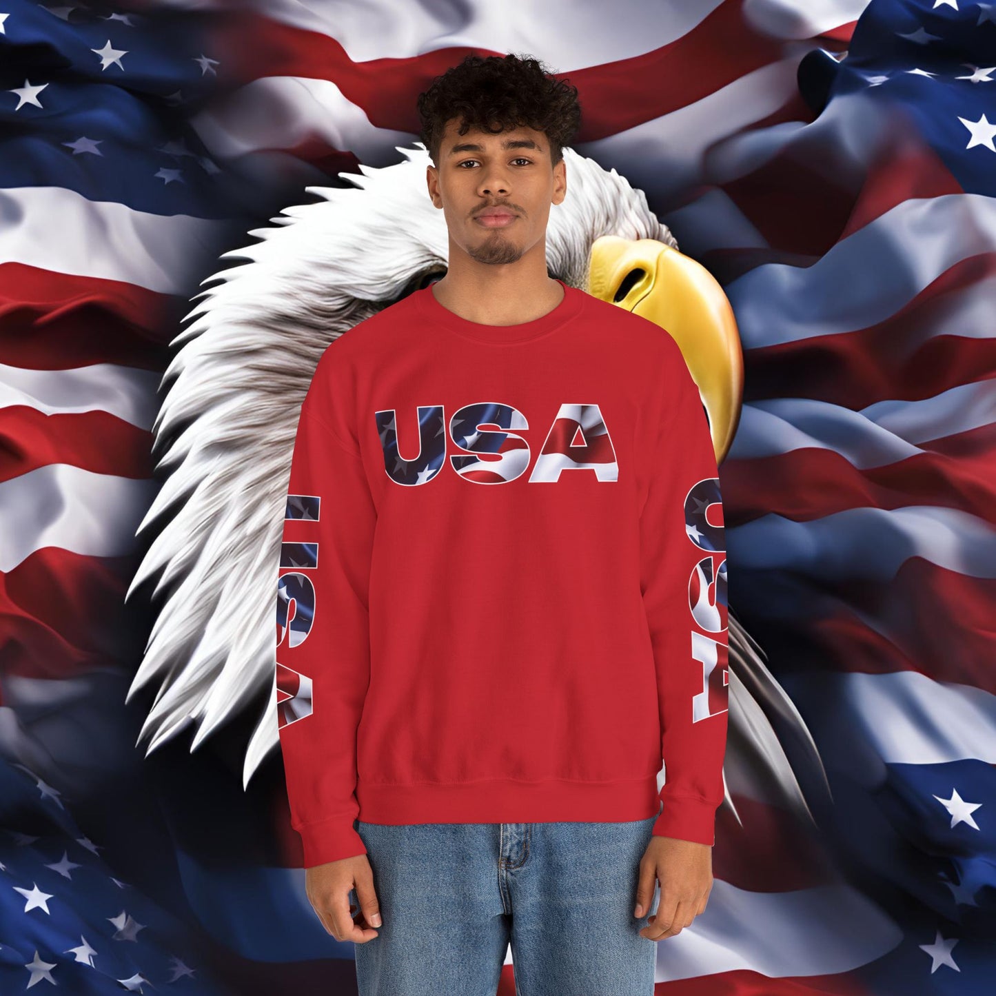 Patriotic USA Red White Blue - Crewneck Sweatshirt - Unisex Pullover - S-5XL