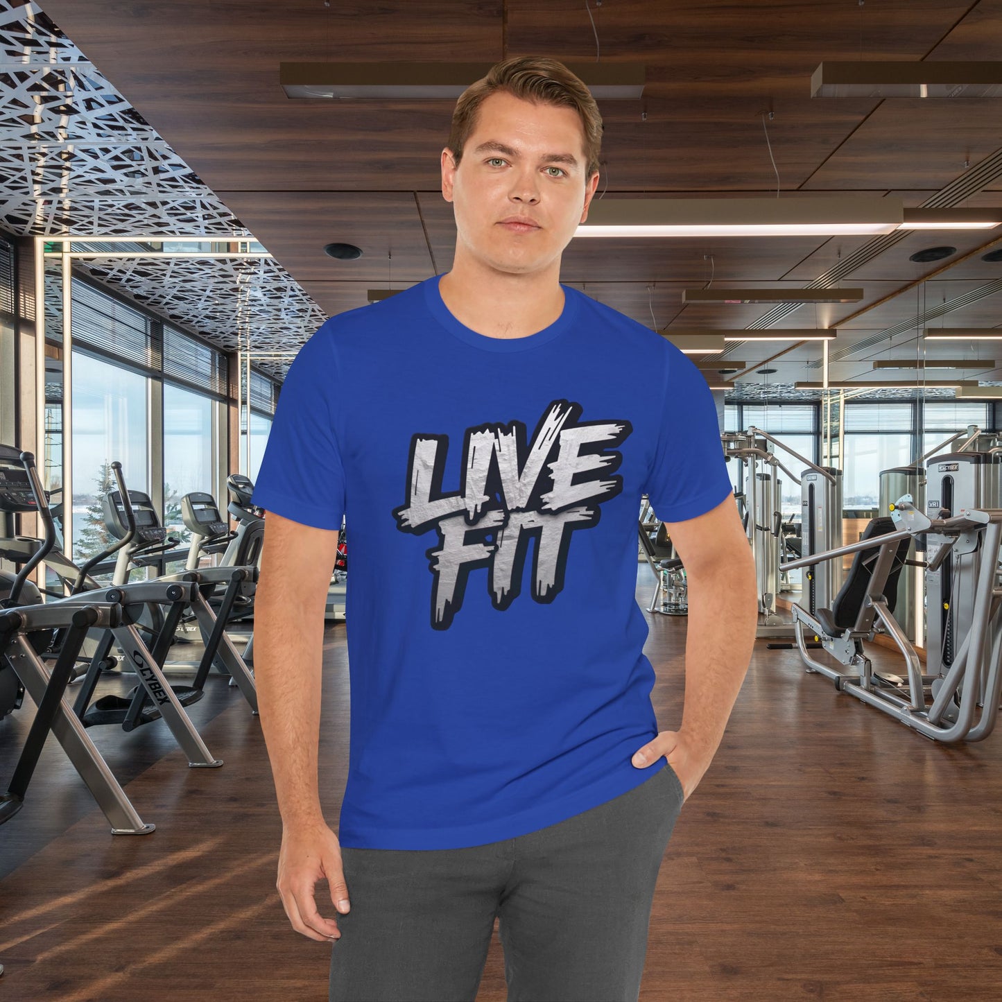 LIVE FIT Unisex Jersey Tee - Fitness Shirt - XS - 4XL -  Workout Apparel -  Motivational T-Shirt - Casual Wear - Gift for Fitness Enthusiasts