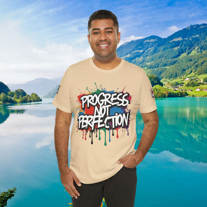 💥 Vibrant   💥   Eye-catching   💥   Motivational    💥 All  Over Print   💥 Unisex T-shirt  💥   Progress  Not  Perfection   💥  Art-Inspired   💥  Apparel  💥  Sizes  XS  x  4XL 💥