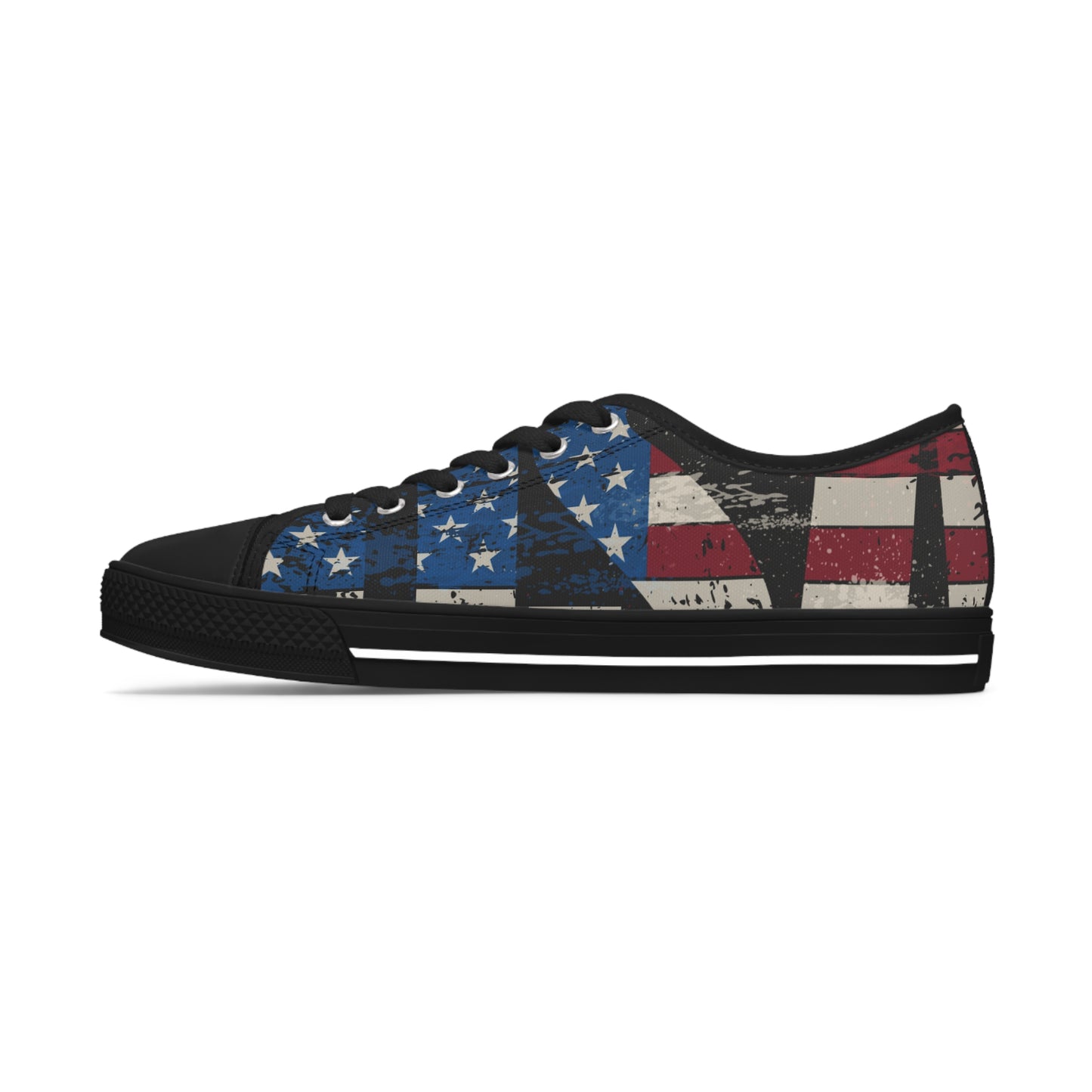 Eye-Catching - All Over Print - USA - Red White & Blue - Low Top Sneakers - Choice of White Sole - or Black Sole