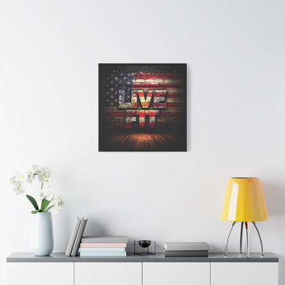 American Pride Canvas Wall Art - Live Fit Decor -  Fitness Motivation - Patriotic Gift - USA Flag Artwork - Red White Blue -
