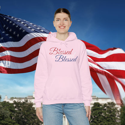 Blessed Hoodie – Patriotic Red, White & Blue Unisex Pullover Sweatshirt with Front & Back Print – Cozy, Positive Vibes Gift