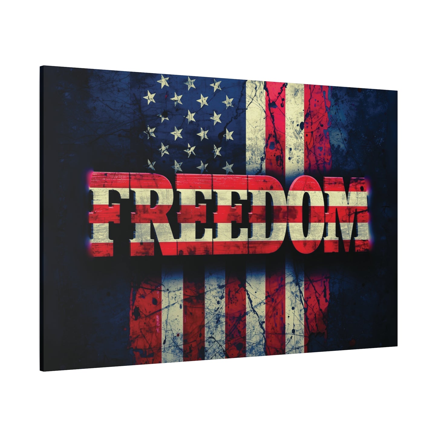 Patriotic Wall Art Print - Freedom Design Canvas Decor - American Flag Red White & Blue Artwork - Christmas Gifts - Independence Day Decoration - Home Gallery Piece -