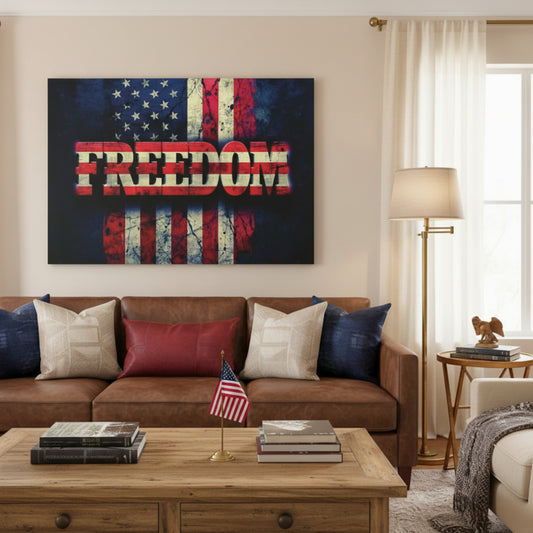 Patriotic - Gallery Wrapped - Wall Art Print - Freedom Design Canvas Decor - American Flag - Red White & Blue Artwork - Christmas Gifts - Independence Day Decoration - Home Gallery Piece -