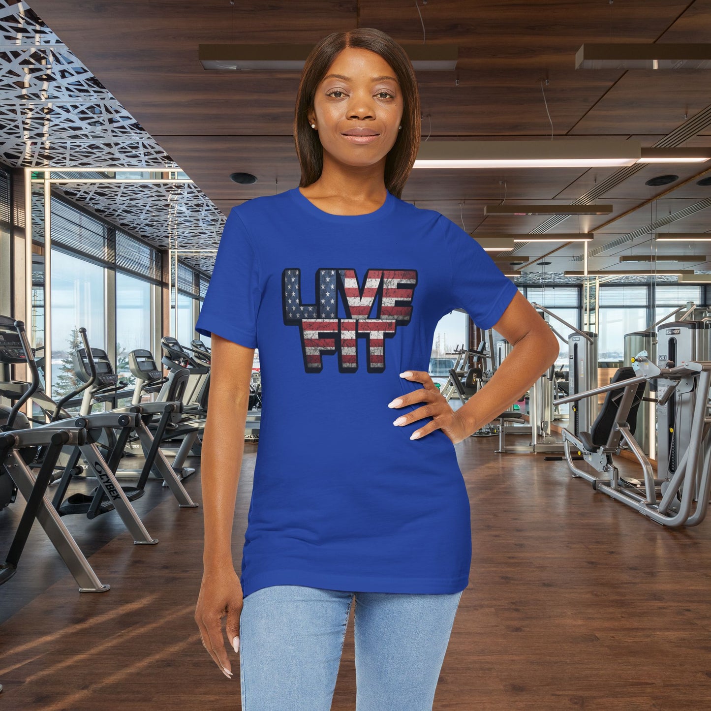 LIVE FIT Patriotic T-Shirt - American Flag Red White Blue - Unisex Fitness Tee