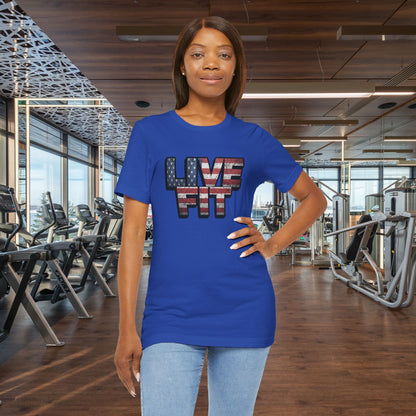 LIVE FIT Patriotic T-Shirt - American Flag Red White Blue - Unisex Fitness Tee