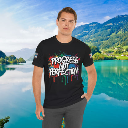 💥 Vibrant   💥   Eye-catching   💥   Motivational    💥 All  Over Print   💥 Unisex T-shirt  💥   Progress  Not  Perfection   💥  Art-Inspired   💥  Apparel  💥  Sizes  XS  x  4XL 💥
