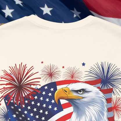 Happy 4th of July,  Print Design, Unisex T-Shirt, Patriotic Print Design, Independence Day Shirt, Red White Blue Shirt, USA Tee Gift, Gift For Her, Gift For Him, American Flag, Bald Eagle