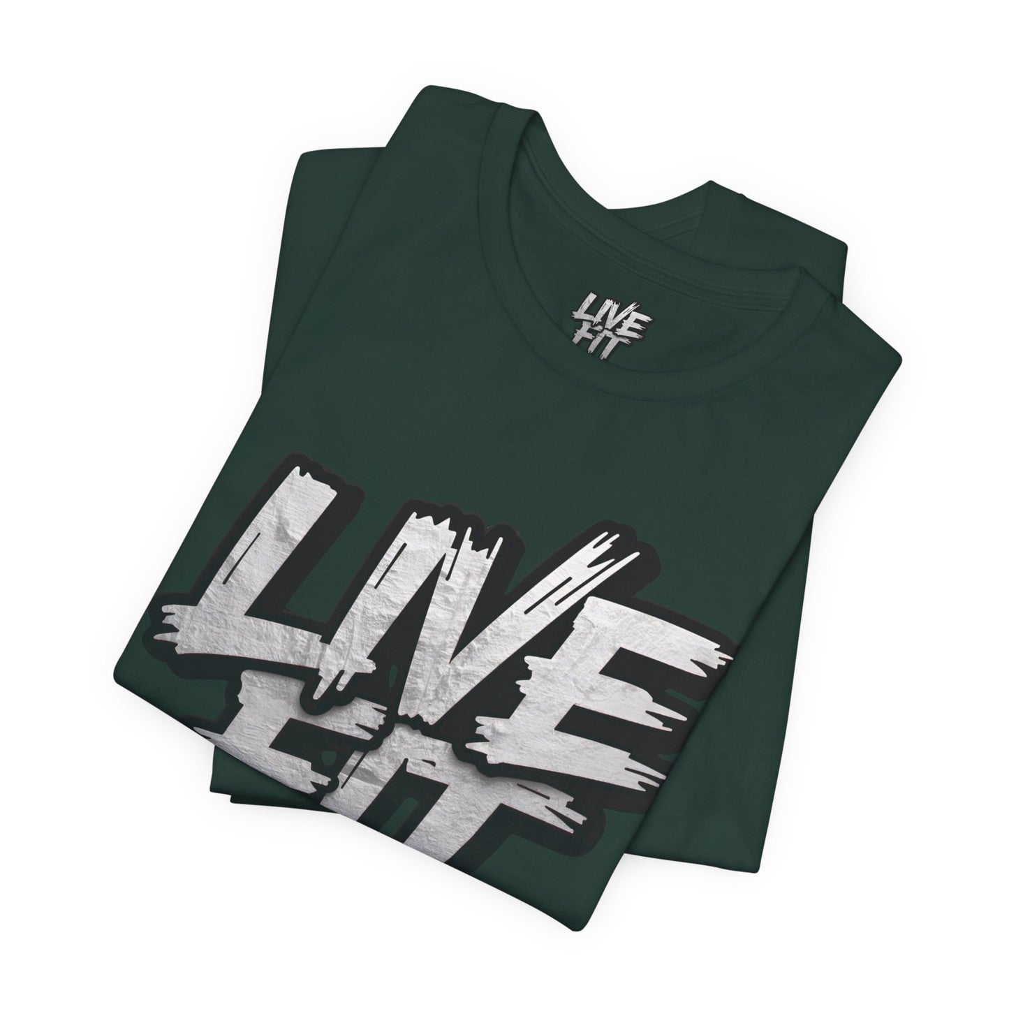 LIVE FIT Unisex Jersey Tee - Fitness Shirt - XS - 4XL -  Workout Apparel -  Motivational T-Shirt - Casual Wear - Gift for Fitness Enthusiasts