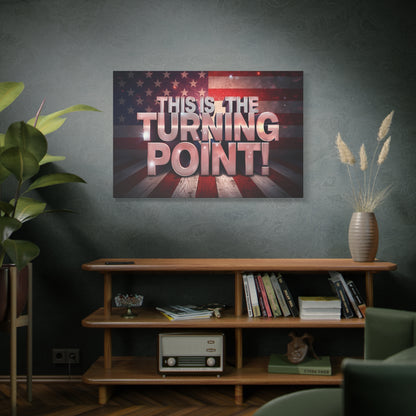 Gallery Wrapped Canvas Wall Art - Charlie Kirk Inspired - This Is The Turning Point! - Red White Blue - American Flag Backdrop Design - Multiple Sizes -