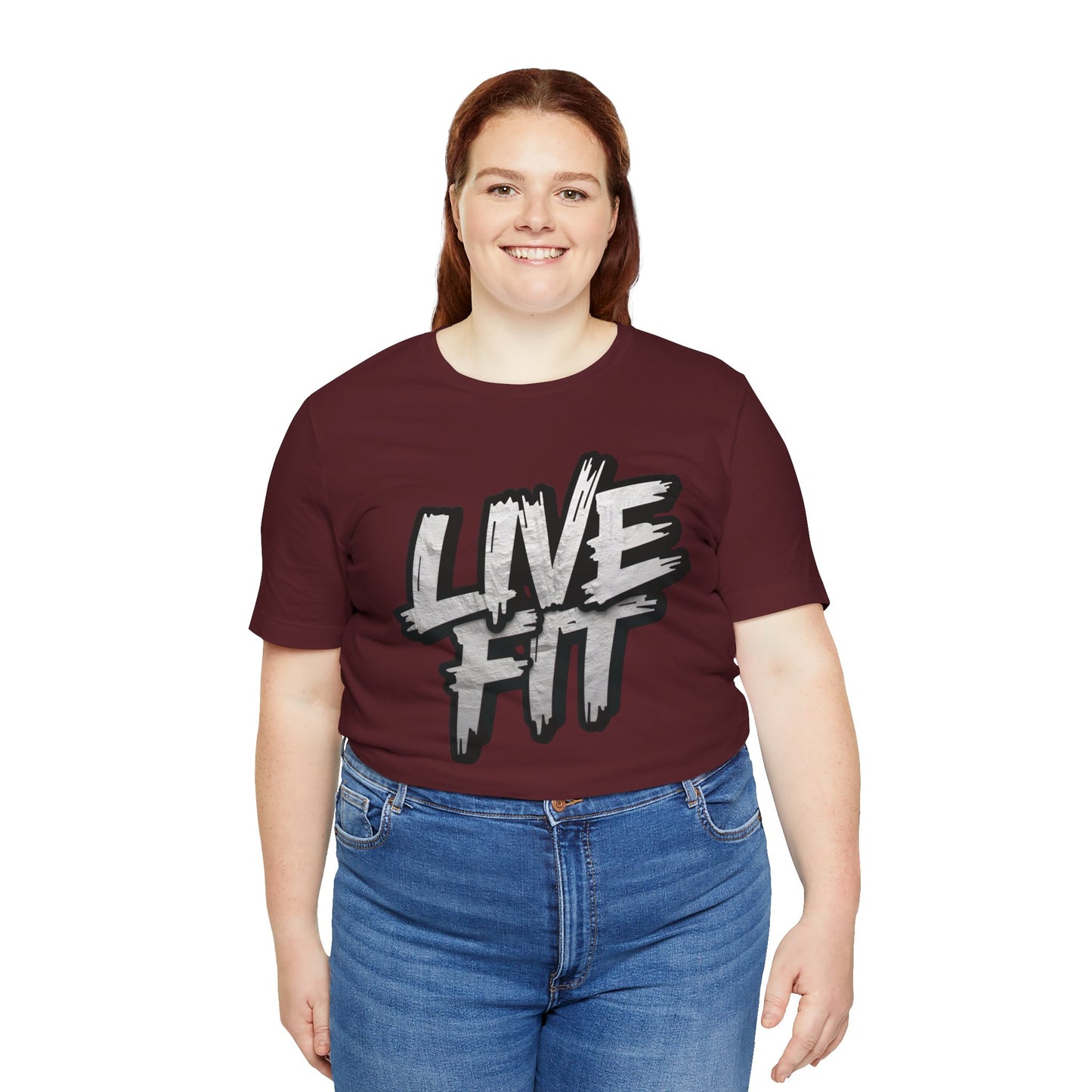 LIVE FIT Unisex Jersey Tee - Fitness Shirt - XS - 4XL -  Workout Apparel -  Motivational T-Shirt - Casual Wear - Gift for Fitness Enthusiasts