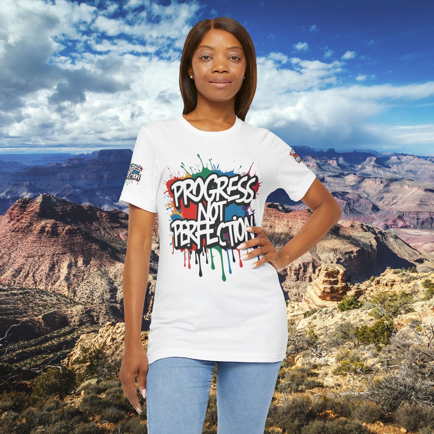 💥 Vibrant   💥   Eye-catching   💥   Motivational    💥 All  Over Print   💥 Unisex T-shirt  💥   Progress  Not  Perfection   💥  Art-Inspired   💥  Apparel  💥  Sizes  XS  x  4XL 💥