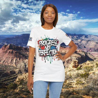 💥 Vibrant   💥   Eye-catching   💥   Motivational    💥 All  Over Print   💥 Unisex T-shirt  💥   Progress  Not  Perfection   💥  Art-Inspired   💥  Apparel  💥  Sizes  XS  x  4XL 💥