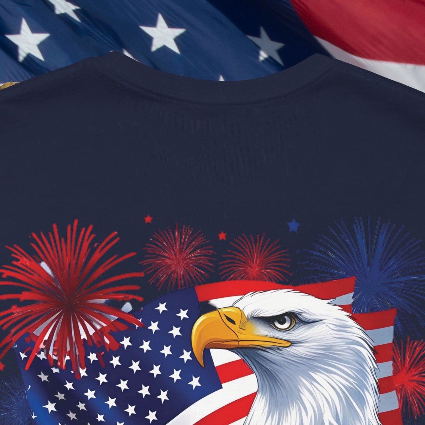 Happy 4th of July,  Print Design, Unisex T-Shirt, Patriotic Print Design, Independence Day Shirt, Red White Blue Shirt, USA Tee Gift, Gift For Her, Gift For Him, American Flag, Bald Eagle