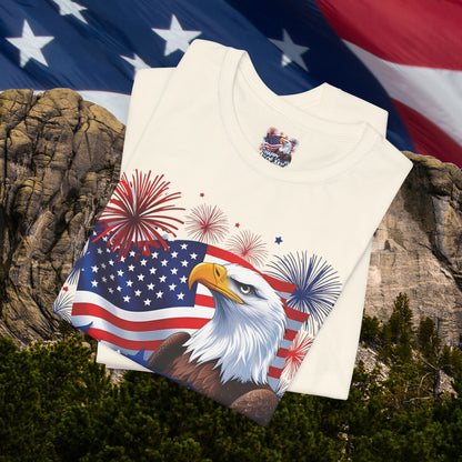 Happy 4th of July,  Print Design, Unisex T-Shirt, Patriotic Print Design, Independence Day Shirt, Red White Blue Shirt, USA Tee Gift, Gift For Her, Gift For Him, American Flag, Bald Eagle