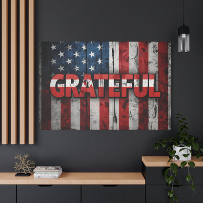 Grateful American Flag Wall Art | Patriotic Canvas Decor, Home Wall Decor, Inspirational Gift, 4th of July Decoration, Veteran's Day