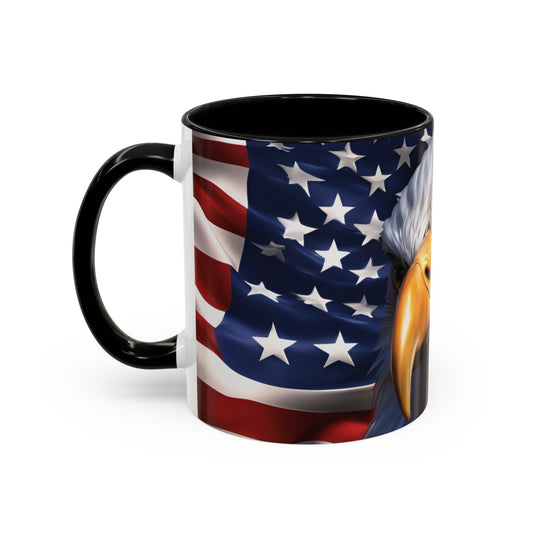 Patriotic Bald Eagle Coffee Mug – American Flag Accent Cup for Proud Americans & Veterans (11oz & 15oz, Multiple Colors)