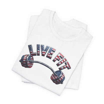 LIVE FIT American Flag Barbell T-Shirt | Patriotic Gym Tee – LIVE FIT