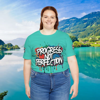 💥 Vibrant   💥   Eye-catching   💥   Motivational    💥 All  Over Print   💥 Unisex T-shirt  💥   Progress  Not  Perfection   💥  Art-Inspired   💥  Apparel  💥  Sizes  XS  x  4XL 💥