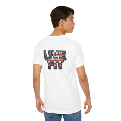 LIVE FIT Patriotic T-Shirt - American Flag Red White Blue - Unisex Fitness Tee