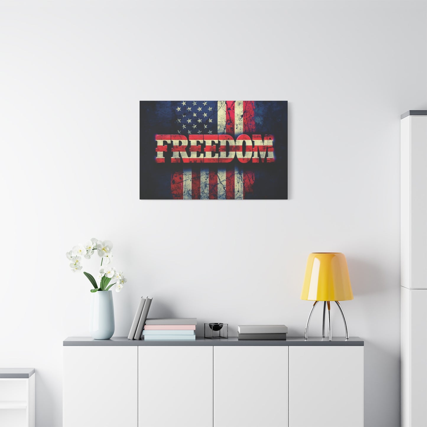 Patriotic Wall Art Print - Freedom Design Canvas Decor - American Flag Red White & Blue Artwork - Christmas Gifts - Independence Day Decoration - Home Gallery Piece -