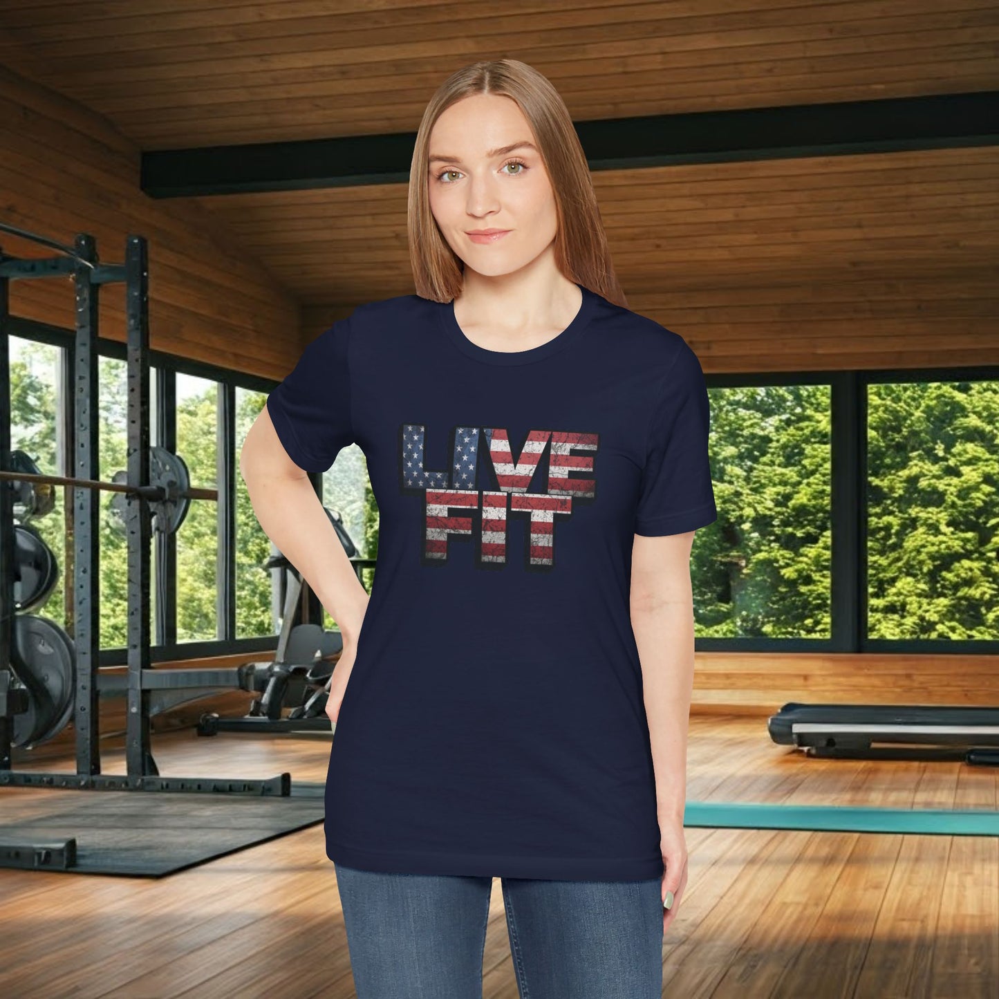 LIVE FIT Patriotic T-Shirt - American Flag Red White Blue - Unisex Fitness Tee