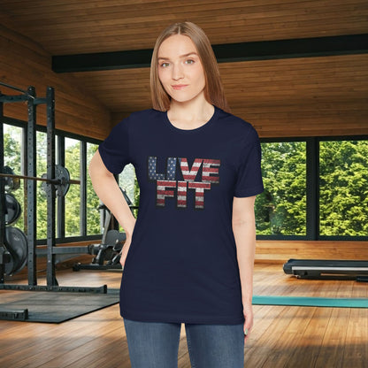 LIVE FIT Patriotic T-Shirt - American Flag Red White Blue - Unisex Fitness Tee