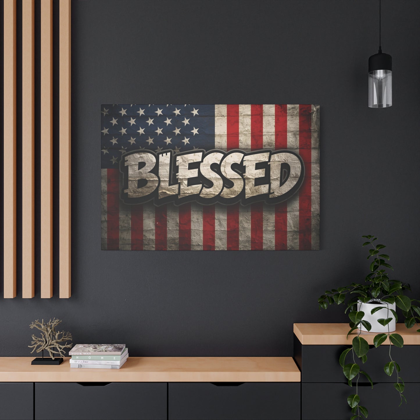 Blessed American Flag Canvas Wall Art, Patriotic Home Decor, Inspirational Gift, Rustic Wall Decor, Americana Artwork
