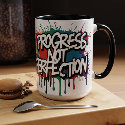 Vibrant   Ceramic  Mug    Inspirational      Let's Go!     Graffiti  Mug      Coffee Mug        Progress  Not  Perfection   Sizes   11oz  &  15oz    Birthday Gift   Graduation Gift    8  Different  Color Options