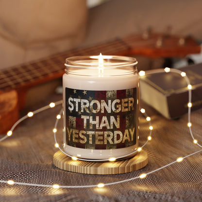 Scented Soy 9oz Candles - Stronger Than Yesterday Print - Vintage American Flag Background