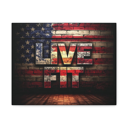 American Pride Canvas Wall Art - Live Fit Decor -  Fitness Motivation - Patriotic Gift - USA Flag Artwork - Red White Blue -