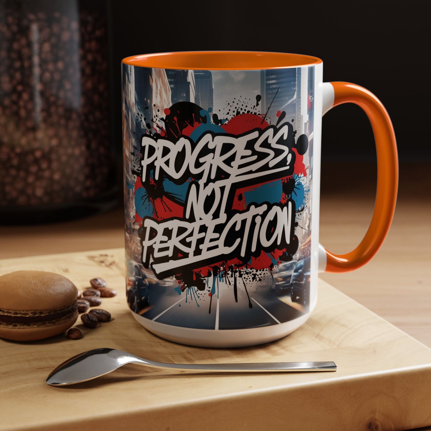 Progress Not Perfection! Graffiti Style Mug - Vibrant Design - 11oz/15oz - 8 Colors