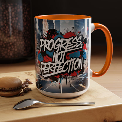 Progress Not Perfection! Graffiti Style Mug - Vibrant Design - 11oz/15oz - 8 Colors