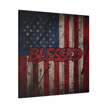 Blessed Patriotic Canvas Wall Art, Americana Decor, Home Wall Decoration, Rustic Flag Artwork, US Flag Decor