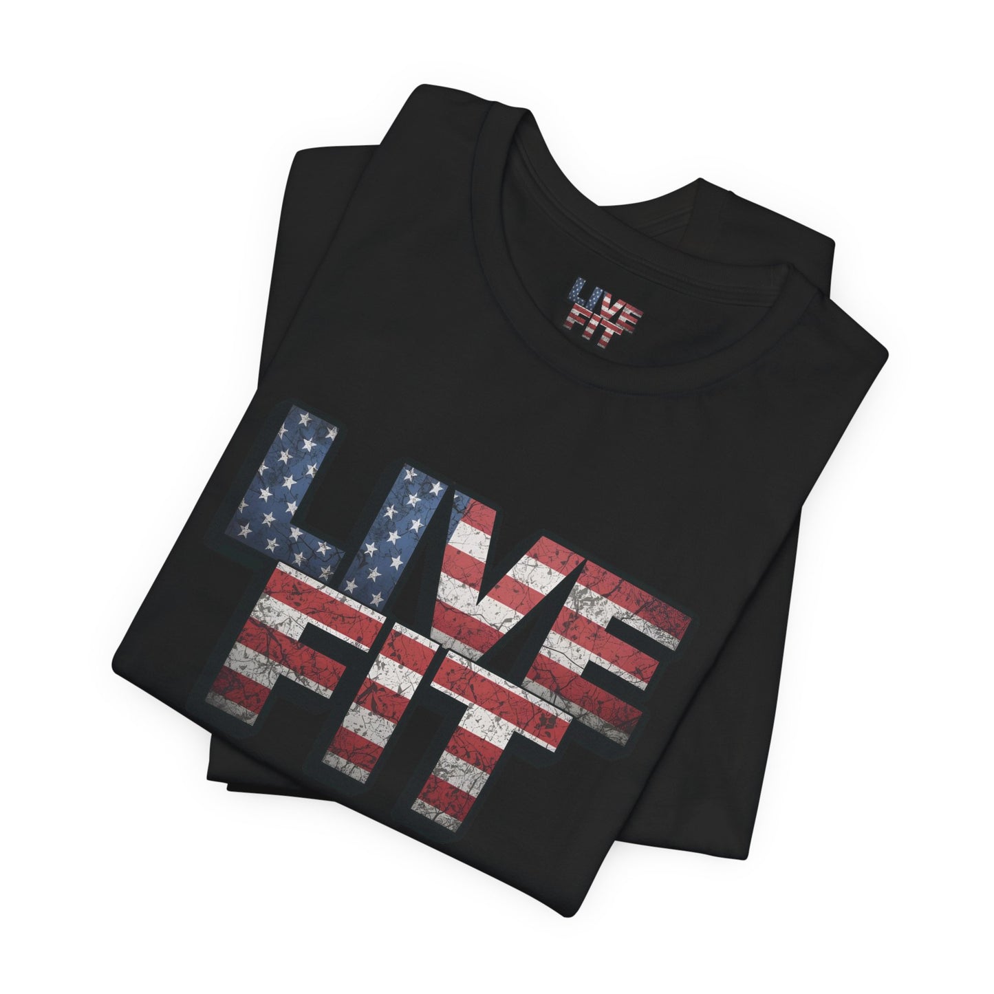 LIVE FIT Patriotic T-Shirt - American Flag Red White Blue - Unisex Fitness Tee