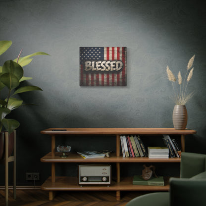 Blessed -  Vintage American Flag - Red White & Blue - Canvas Wall Art - Patriotic Home Decor -  Inspirational Gift -  Rustic Wall Decor -  Americana Artwork -