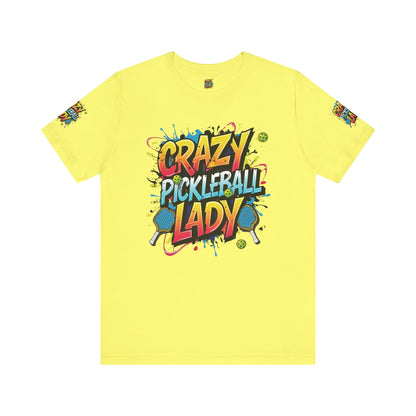 Eye-Catching  Crazy  Pickleball  Lady  T-Shirt - Fun  Graphic  Tee  for  Pickleball  Enthusiasts   Sizes  XS-5XL