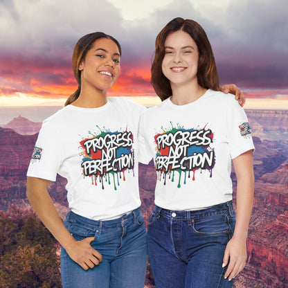 💥 Vibrant   💥   Eye-catching   💥   Motivational    💥 All  Over Print   💥 Unisex T-shirt  💥   Progress  Not  Perfection   💥  Art-Inspired   💥  Apparel  💥  Sizes  XS  x  4XL 💥