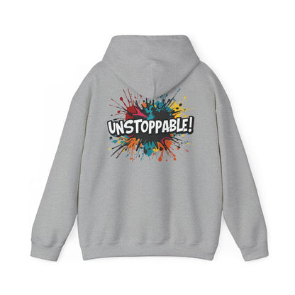 Unstoppable! Paint Splash Hoodie - Motivational Graphic Sweatshirt - Unisex Pullover - S-5XL