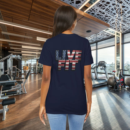 LIVE FIT Patriotic T-Shirt - American Flag Red White Blue - Unisex Fitness Tee