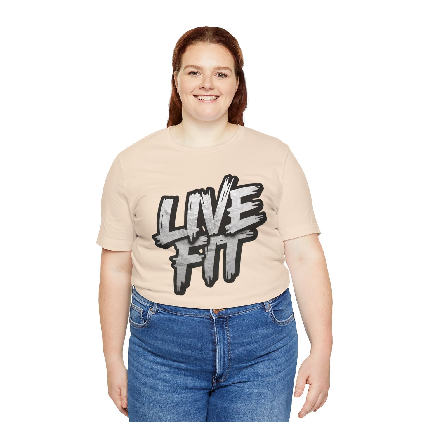 LIVE FIT Unisex Jersey Tee - Fitness Shirt - XS - 4XL -  Workout Apparel -  Motivational T-Shirt - Casual Wear - Gift for Fitness Enthusiasts