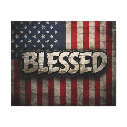 Blessed American Flag Canvas Wall Art, Patriotic Home Decor, Inspirational Gift, Rustic Wall Decor, Americana Artwork