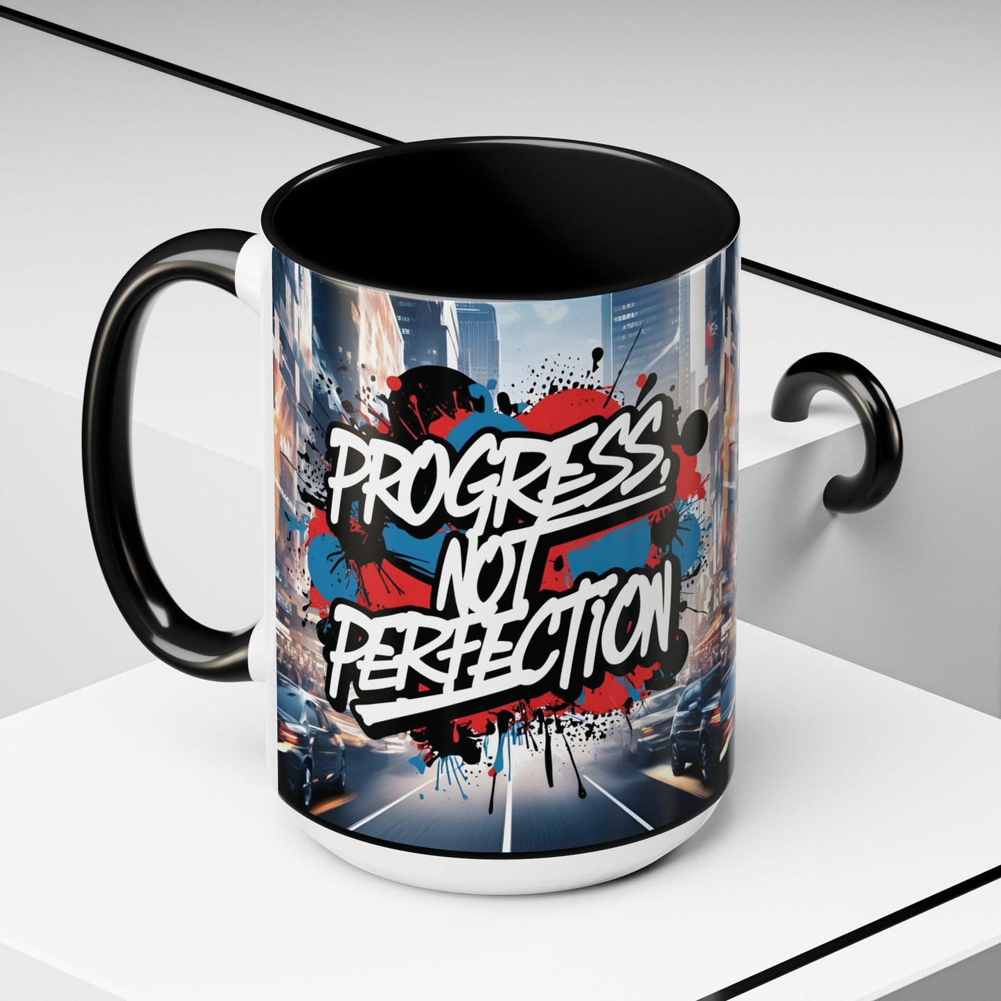 Progress Not Perfection! Graffiti Style Mug - Vibrant Design - 11oz/15oz - 8 Colors