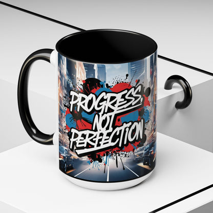 Progress Not Perfection! Graffiti Style Mug - Vibrant Design - 11oz/15oz - 8 Colors
