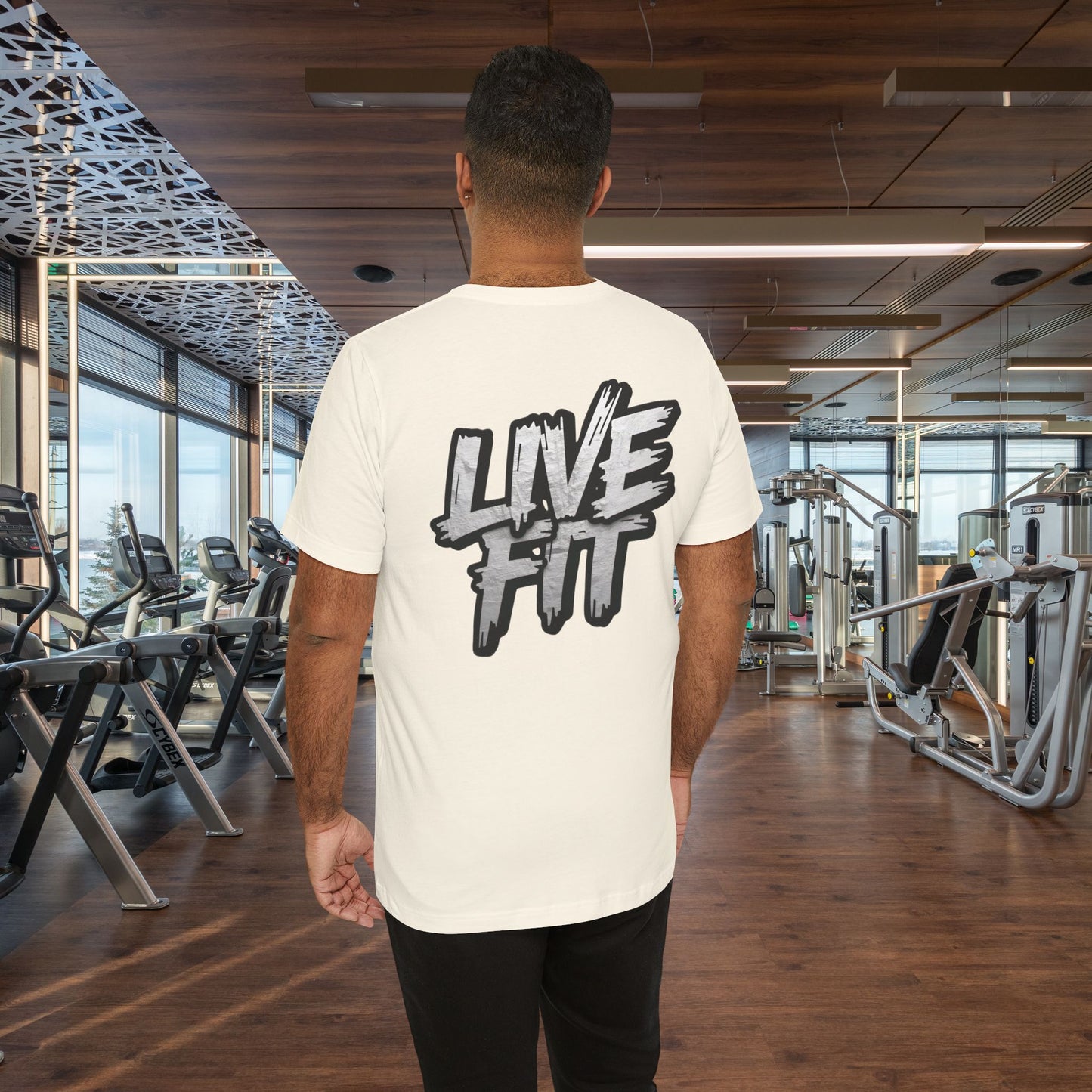 LIVE FIT Unisex Jersey Tee - Fitness Shirt - XS - 4XL -  Workout Apparel -  Motivational T-Shirt - Casual Wear - Gift for Fitness Enthusiasts