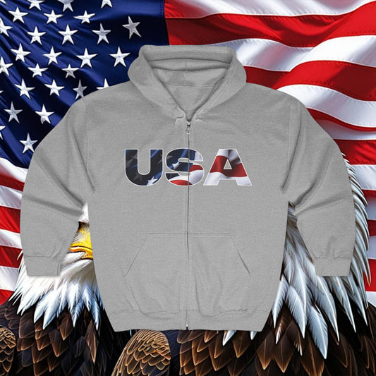 💥 USA 💥 Red  White  &  Blue 💥 Full  Zip 💥 Hooded  Sweatshirt 💥 4  Colors 💥 Sport  Grey 💥 Black 💥 Dark  Heather 💥 Navy 💥 Sizes  S  -  3XL  💥